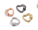 3PCS CZ Micro Pave Crystal Zirconia Clasp Lock Carabiner Pave Lock Heart Shaped