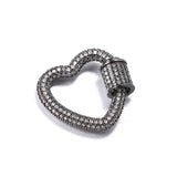 3PCS CZ Micro Pave Crystal Zirconia Clasp Lock Carabiner Pave Lock Heart Shaped
