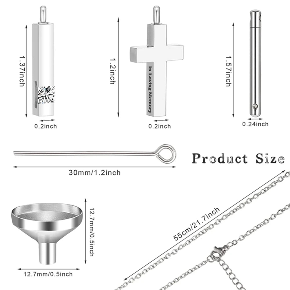 3PCS Cremation Urn Pendant Necklaces, Silver