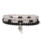 3PCS Crystal Charm Bracelet Set Leaf Pendant Spacer Bead Bracelet
