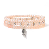 3PCS Crystal Charm Bracelet Set Leaf Pendant Spacer Bead Bracelet