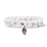 3PCS Crystal Charm Bracelet Set Leaf Pendant Spacer Bead Bracelet