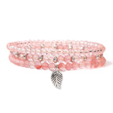3PCS Crystal Charm Bracelet Set Leaf Pendant Spacer Bead Bracelet