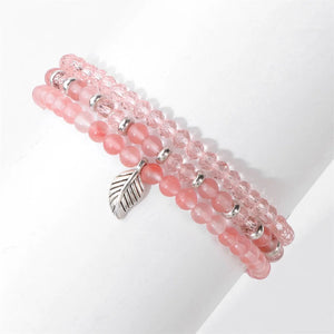 3PCS Crystal Charm Bracelet Set Leaf Pendant Spacer Bead Bracelet