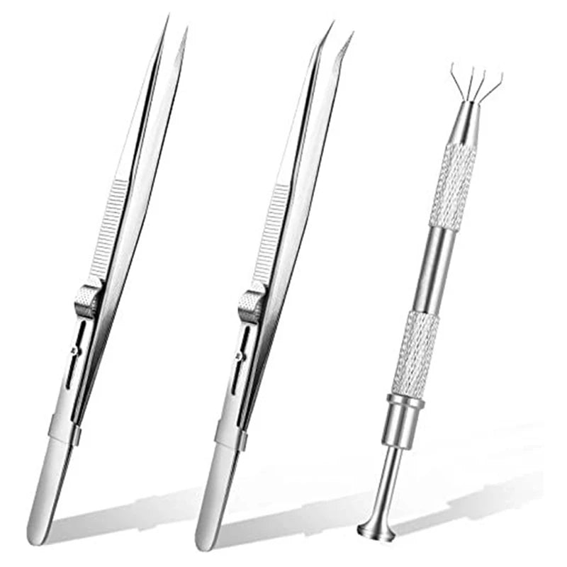 3PCS Diamond Jewelry Tweezers With Slot Clamping