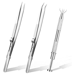 3PCS Diamond Jewelry Tweezers With Slot Clamping Multi-Purpose Tweezers