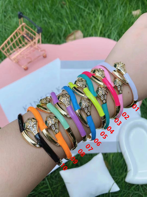 3PCS Snake Animal Enamel Cuff Bracelet Geometry Bangle Jewelry Women