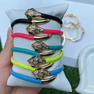3PCS Snake Animal Enamel Cuff Bracelet Geometry Bangle Jewelry Women