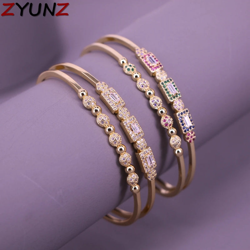 Copper Zircon Bracelet Plated Chain Open Cuff Adjustable Bangle