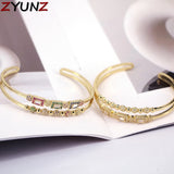 Copper Zircon Bracelet Plated Chain Open Cuff Adjustable Bangle