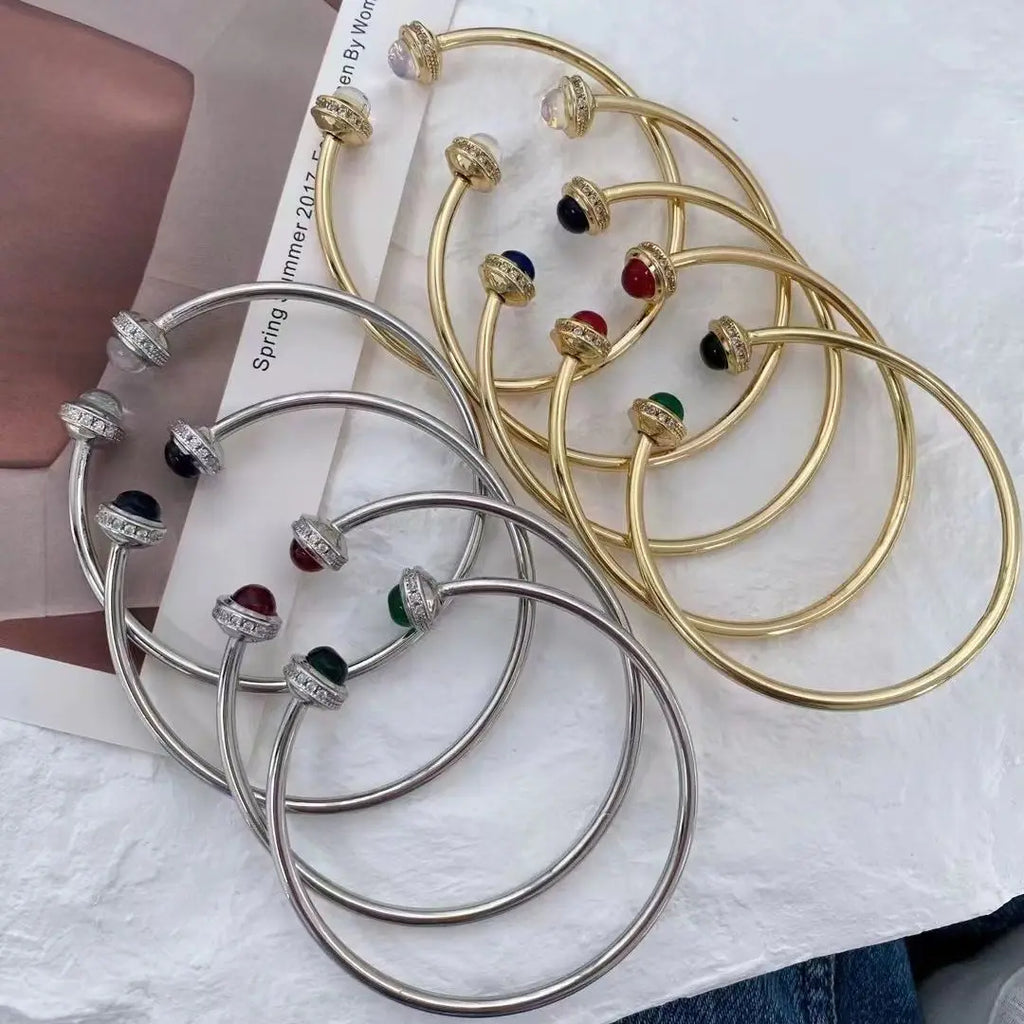 3PCS Color Round Cuff Bracelets Zirconia Bangles Women Wedding