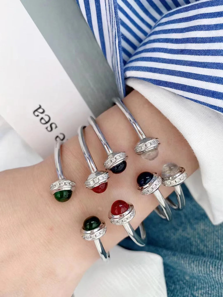 3PCS Color Round Cuff Bracelets Zirconia Bangles Women Wedding