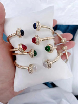 3PCS Color Round Cuff Bracelets Zirconia Bangles Women Wedding