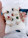 3PCS Color Round Cuff Bracelets Zirconia Bangles Women Wedding