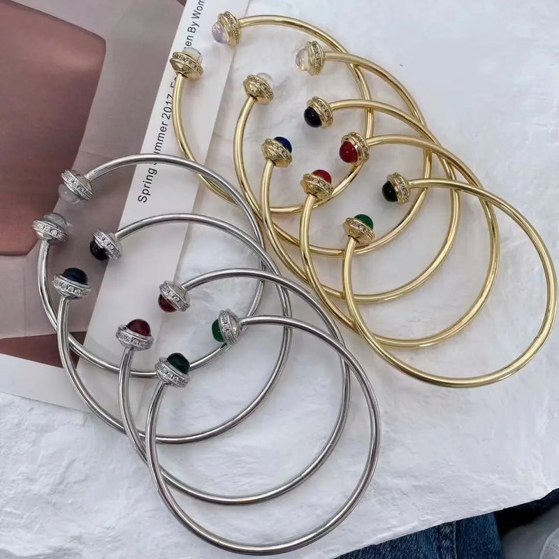 3PCS Color Round Cuff Bracelets Zirconia Bangles Women Wedding