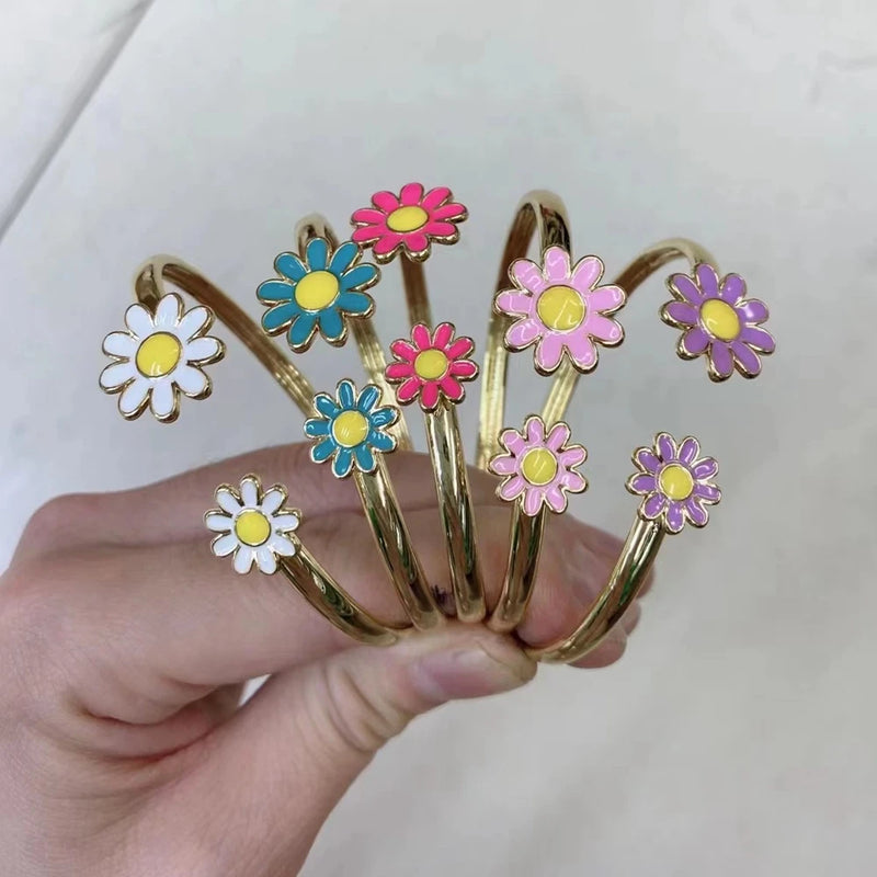 3PCS Flower Bracelets & Bangles For Women Enamel Daiisy Flower Bracelet