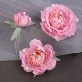 3PCS Flower Hair Clips Chinese Hanfu Headpiece Pearl U-shaped Hairpins