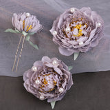 3PCS Flower Hair Clips Chinese Hanfu Headpiece Pearl U-shaped Hairpins