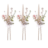 3PCS Bride Flower Hairpin Pearl U-shaped Hair Clips Wedding Accessories