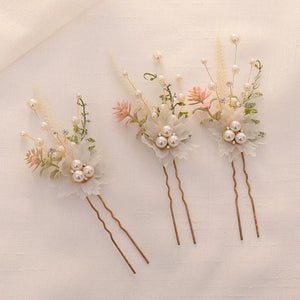 3PCS Bride Flower Hairpin Pearl U-shaped Hair Clips Wedding Accessories