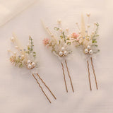 3PCS Bride Flower Hairpin Pearl U-shaped Hair Clips Wedding Accessories