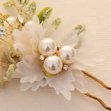 3PCS Bride Flower Hairpin Pearl U-shaped Hair Clips Wedding Accessories