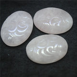 3PCS Rose Quartz Green Aventurine Cabs 22X30MM Oval Shape Carving Flower