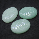 3PCS Rose Quartz Green Aventurine Cabs 22X30MM Oval Shape Carving Flower