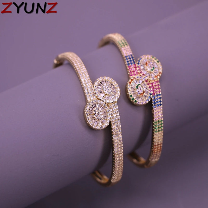 Geometric Rainbow Crystal Bangle CZ Bracelets For Women Wedding Jewelry