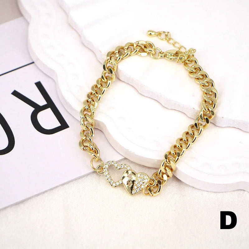 3PCS Crystal Zircon Smiley Face Heart Bracelet Set