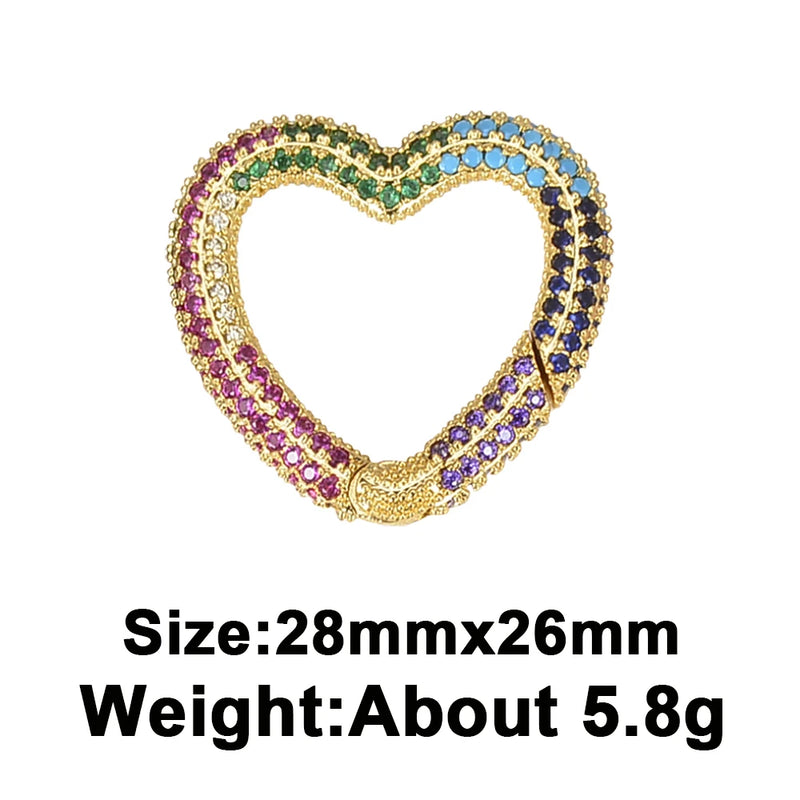 3PCS Colorful Zircon Heart Carabiner Lobster Clasps for DIY Jewelry Making