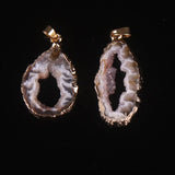 Geode Quartz Crystal Pendant Necklace Set