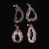 Geode Quartz Crystal Pendant Necklace Set