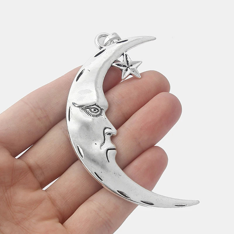 3PCS Tibetan Silver Moon Charm With Star Big Star Pendants
