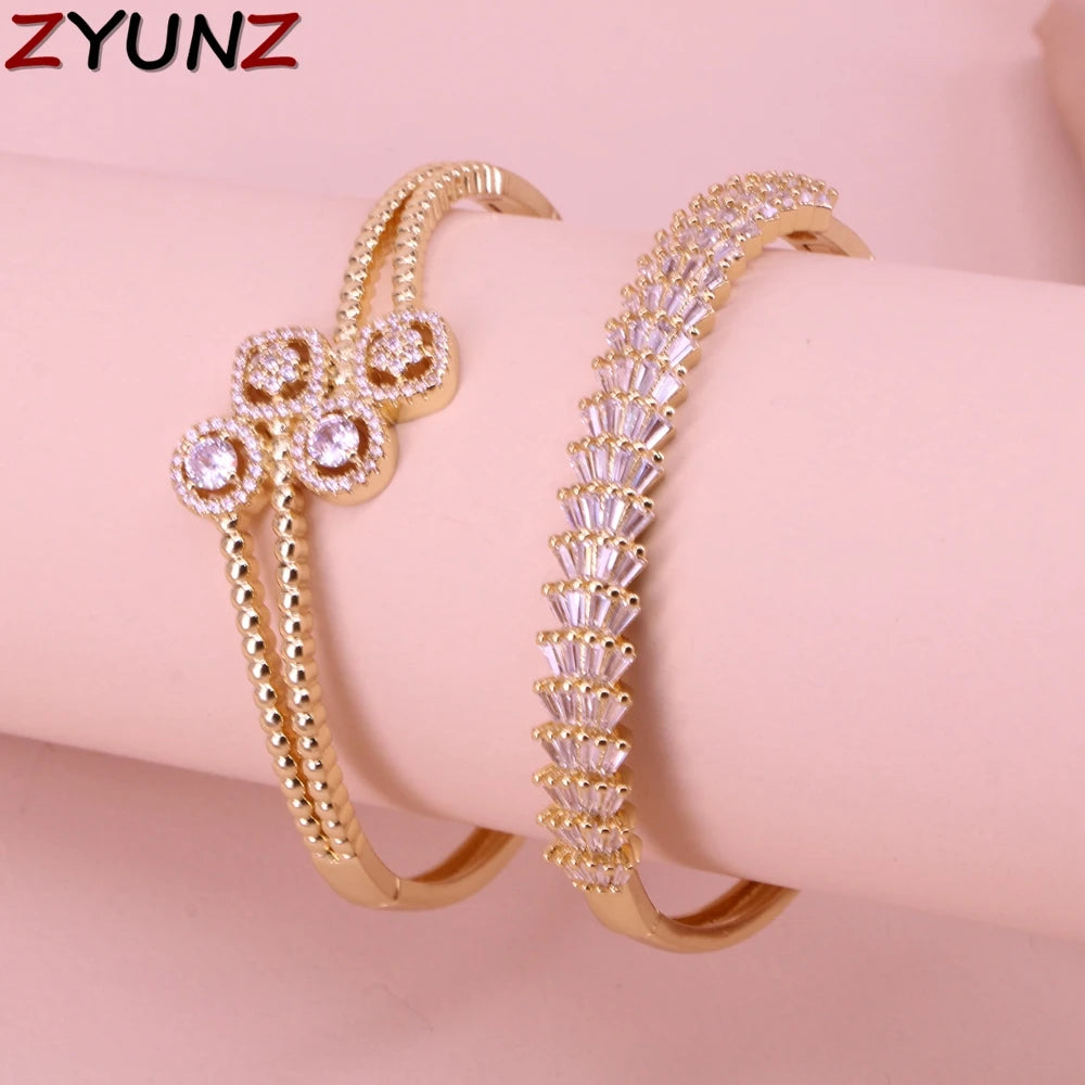 3PCS CZ Geometric Bracelet Wedding Bangle Female Gift