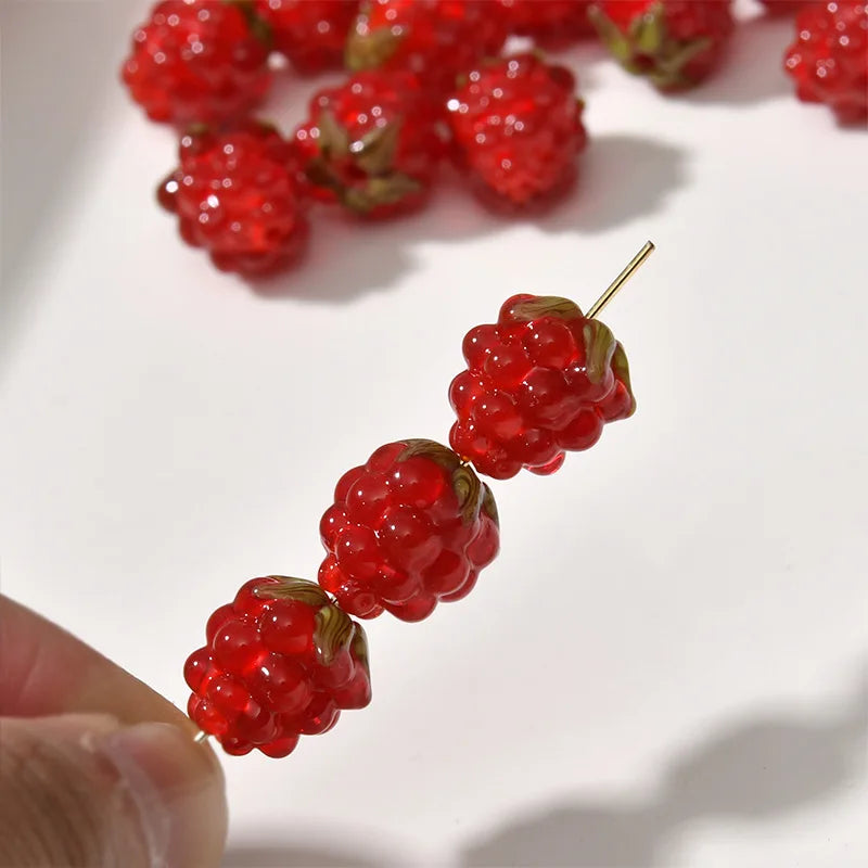 3PCS Mini Red Strawberry Raspberry Loose Bead for Jewelry Making