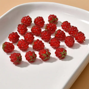 3PCS Mini Red Strawberry Raspberry Loose Bead for Jewelry Making
