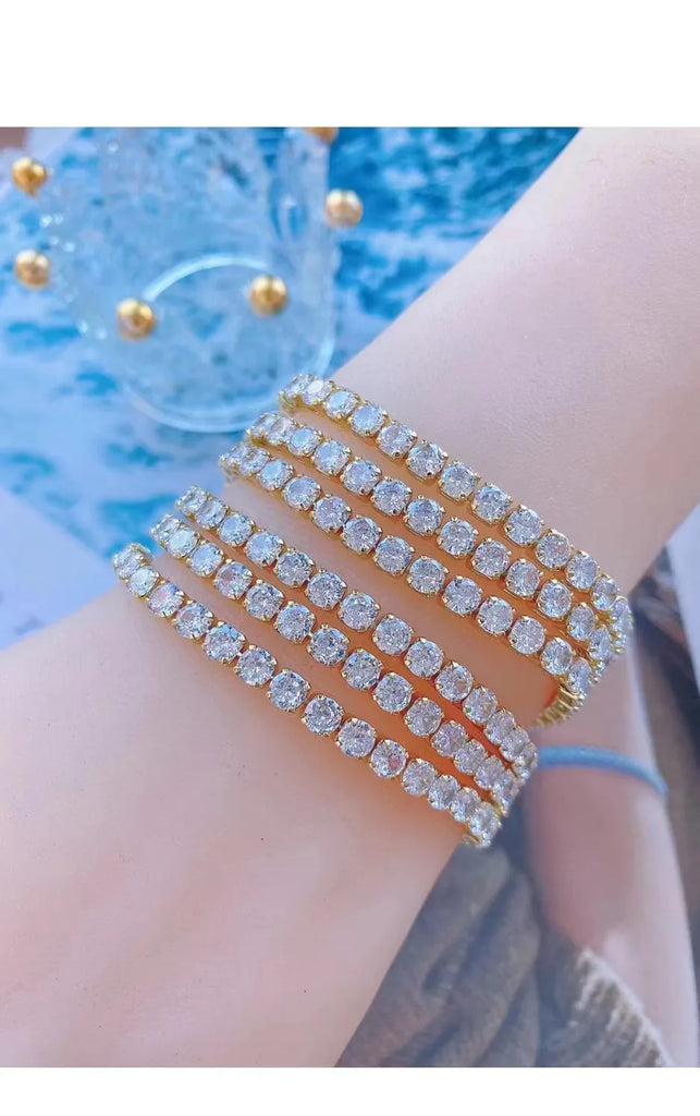Geometric Zircon Tennis Chain Bracelet Gold-Color Micro Pave Jewelry