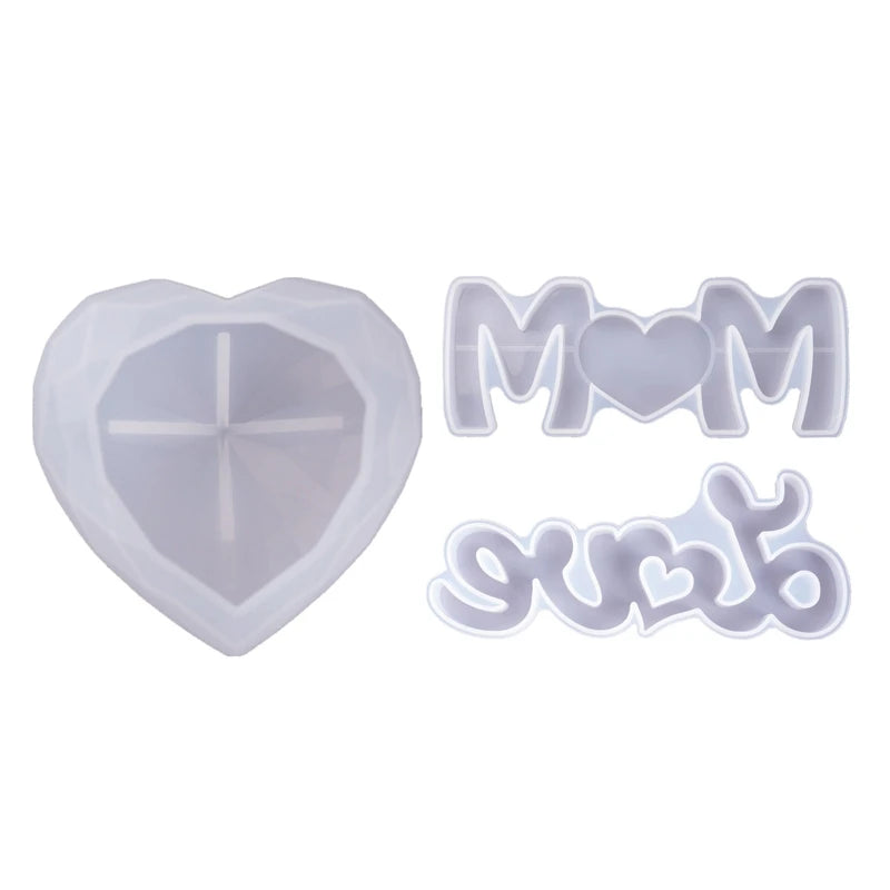 3PCS Mom's Silicone Resin Love Mom Heart Mold for Epoxy