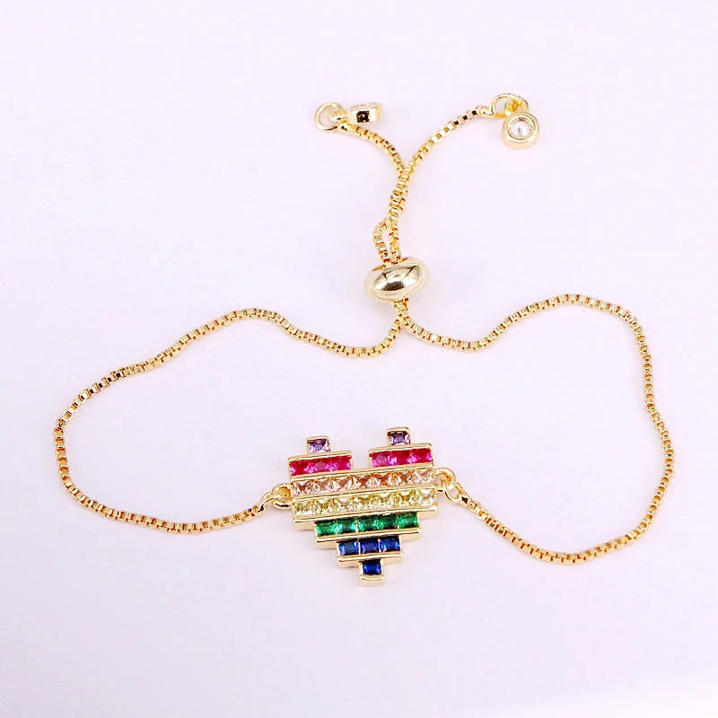 CZ Rainbow Charm Heart Bracelet for Women Jewelry