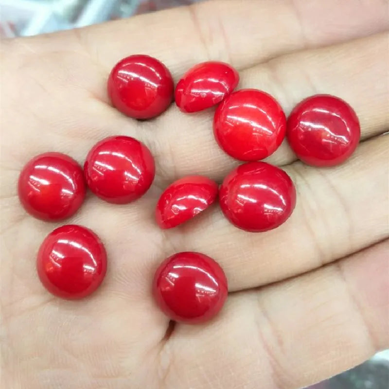 3PCS Nature Red Coral Cabochons Round Shape10MM 11MM 12MM Loose Sea Beads Cabs