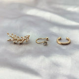 3PCS Copper Alloy Zircon Clip Earrings For Women Man Girl Boy