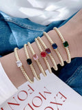 Square Zircon Bangle Cuff For Women Plated Crystal Zircon Bracelets