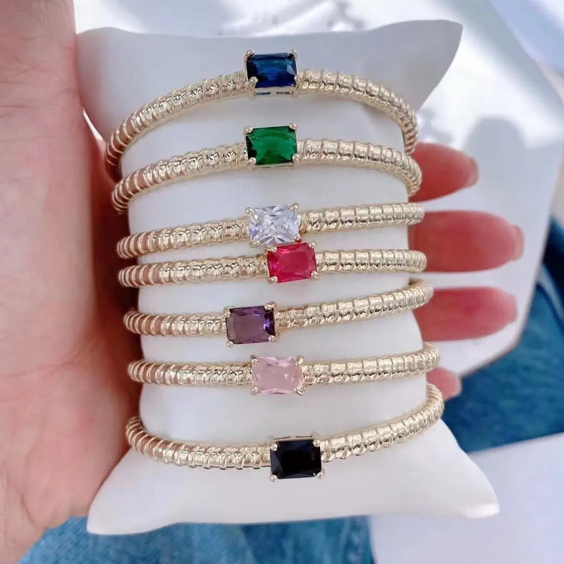 Square Zircon Bangle Cuff For Women Plated Crystal Zircon Bracelets