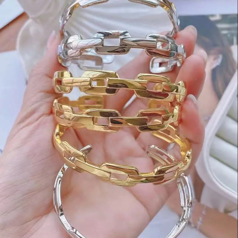3PCS Punk Geometric Plated Bangles Vintage Silver Metal Copper Bracelets