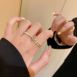 Butterfly Zircon Rings Set Women Stainless Steel Finger Charm Adjustable Ring