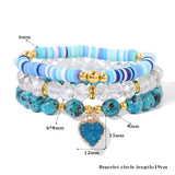 3PCS Crystal Heart Charm Bracelet Set Bohemian Polymer Clay Beads Jewelry