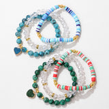 3PCS Crystal Heart Charm Bracelet Set Bohemian Polymer Clay Beads Jewelry