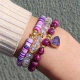 3PCS Crystal Heart Charm Bracelet Set Bohemian Polymer Clay Beads Jewelry