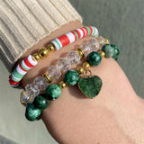 3PCS Crystal Heart Charm Bracelet Set Bohemian Polymer Clay Beads Jewelry